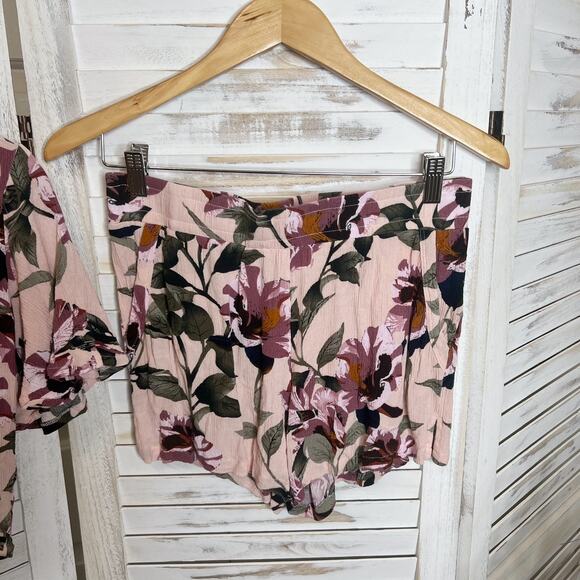 BOHME Women's Medium Top Short Floral Pajama Set Pink Rayon Loungewear Romantic - Picture 4 of 12